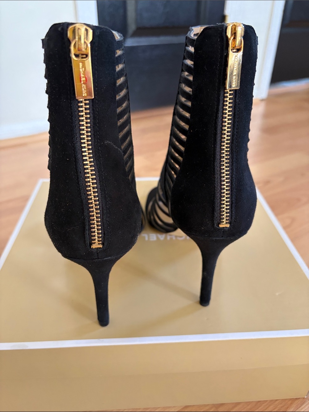Michael Kors Black Strappy Caged High Heel Booties - Picture 6 of 6